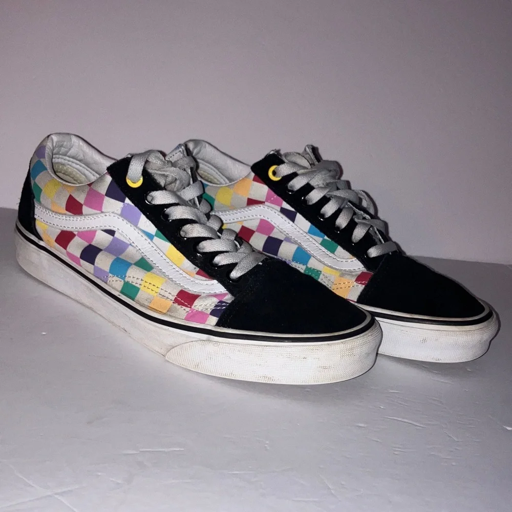 Vans Old Skool Multicolor‎ Checkered Sneakers with Black Off the Wall W9 M 7 1/2